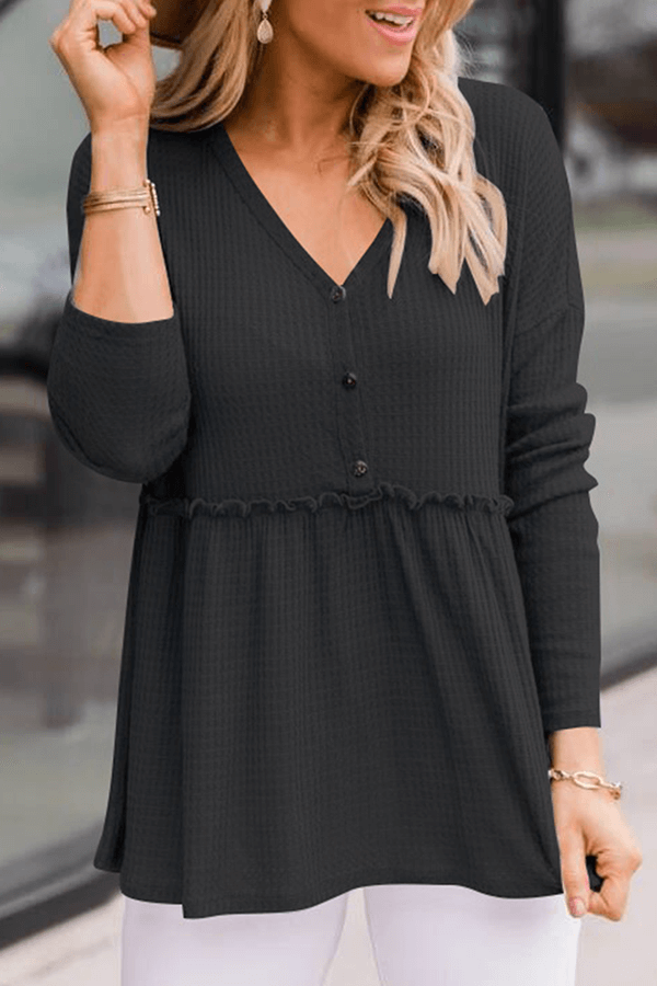 Women's Casual V-Neck Top with Buckle Detail