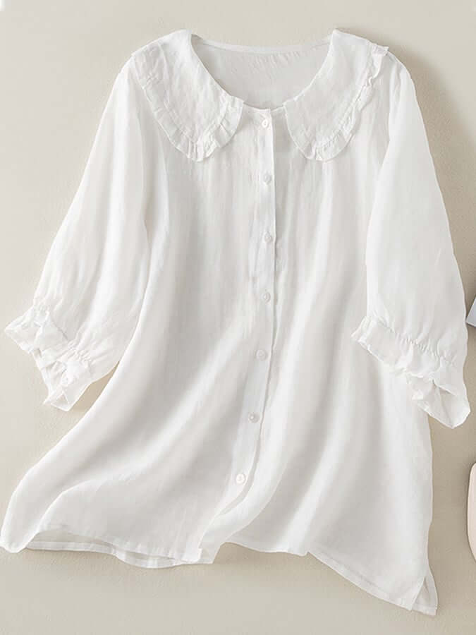Women's Cotton Linen Peter Pan Collar Shirt