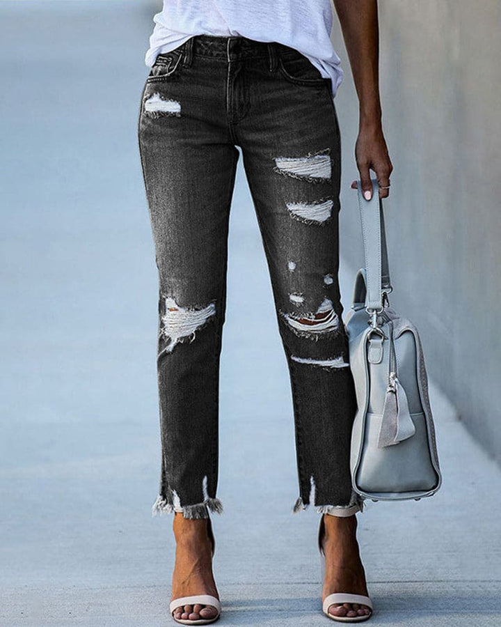 Women's Casual Ripped Denim Pants: Trendy Relaxed Fit Jeans