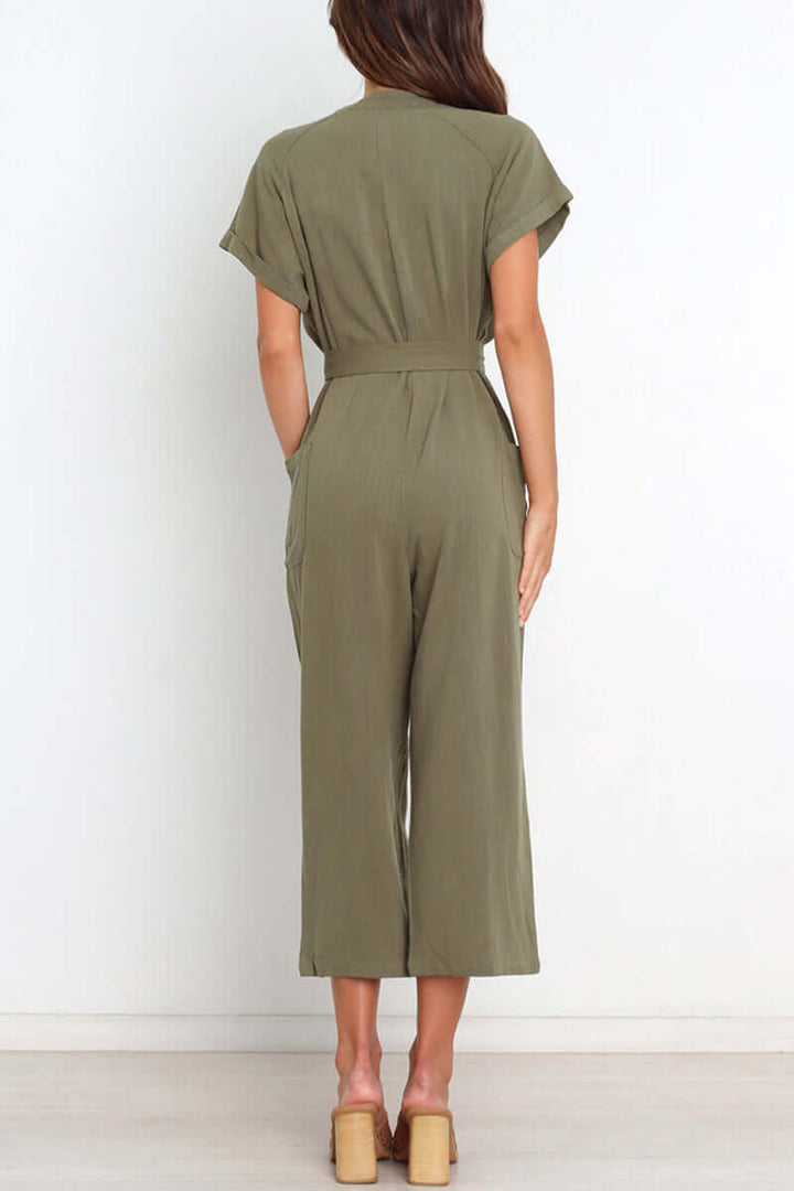Women's V-Neck Button Jumpsuit: Versatile & Stylish