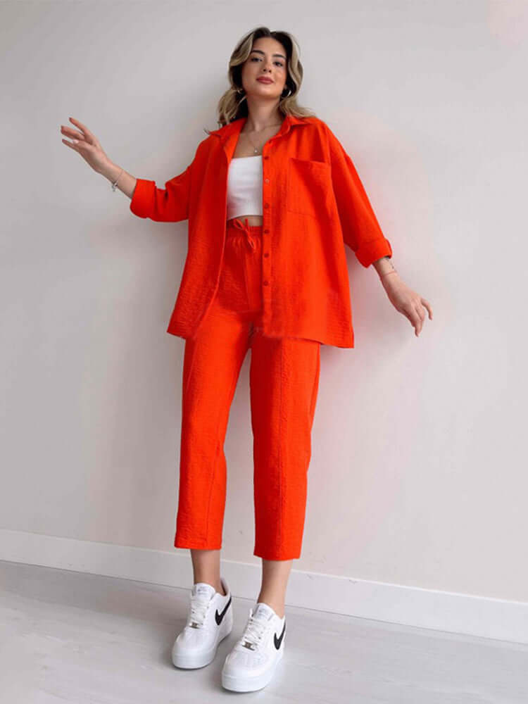 Women's Relaxed Fit Co-ord Set: Oversized Shirt & Wide Leg Trousers