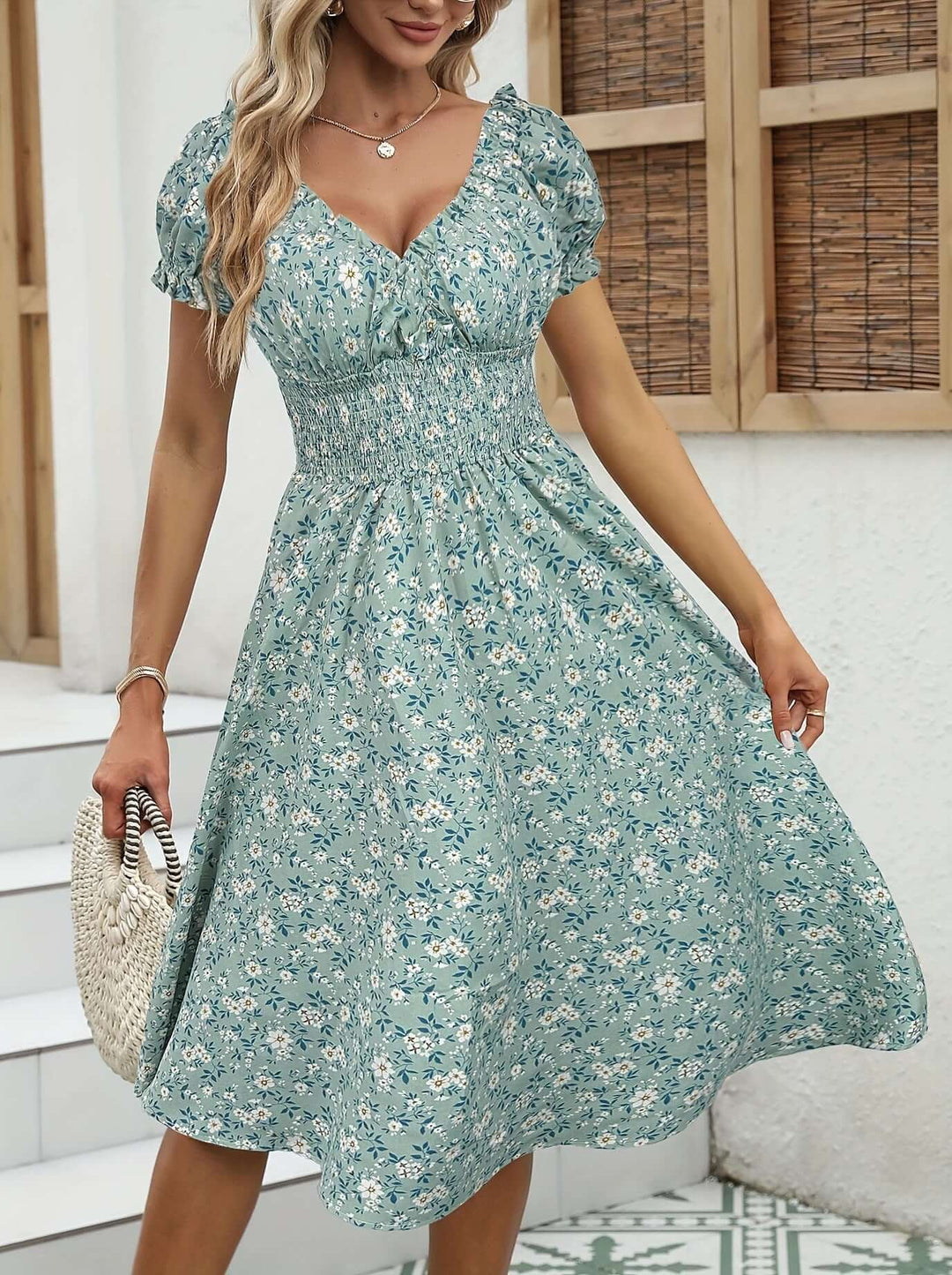 Floral Puff Sleeve Midi Dress: Women's Summer Dress