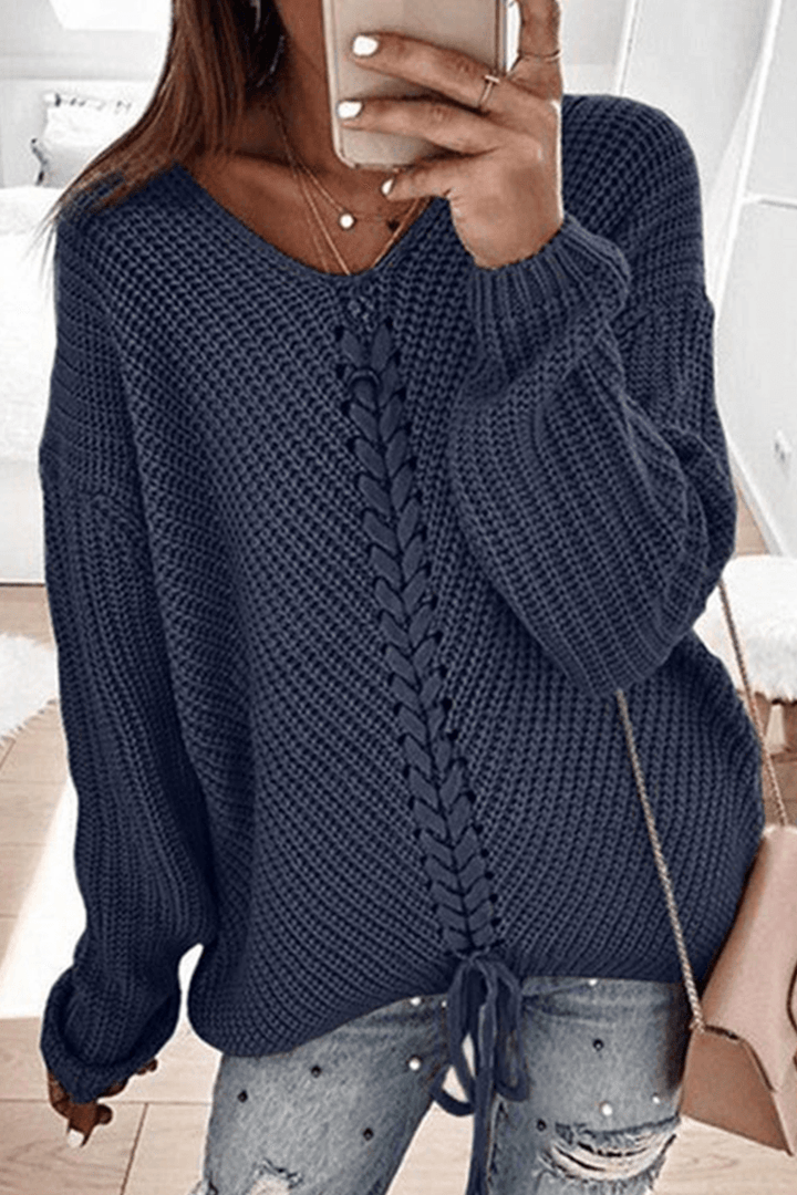 Women's Long-Sleeve Round Neck Knitted Sweater
