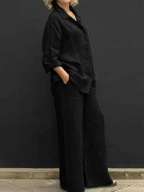 Women's Relaxed Fit Two-Piece Outfit: Shirt & Wide Leg Trousers
