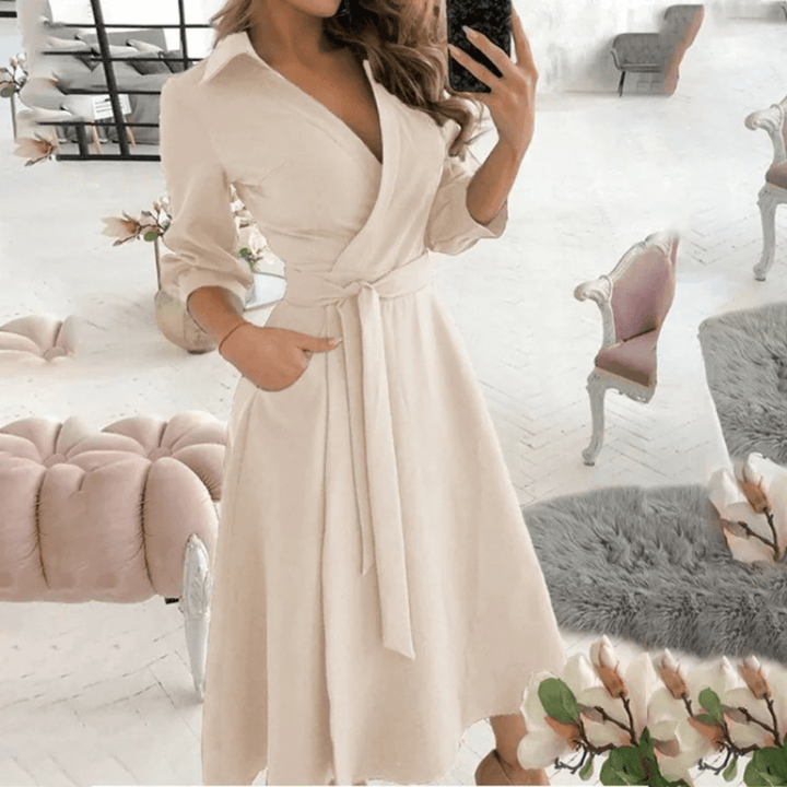 Women's Belted Wrap Midi Dress: Elegant & Versatile