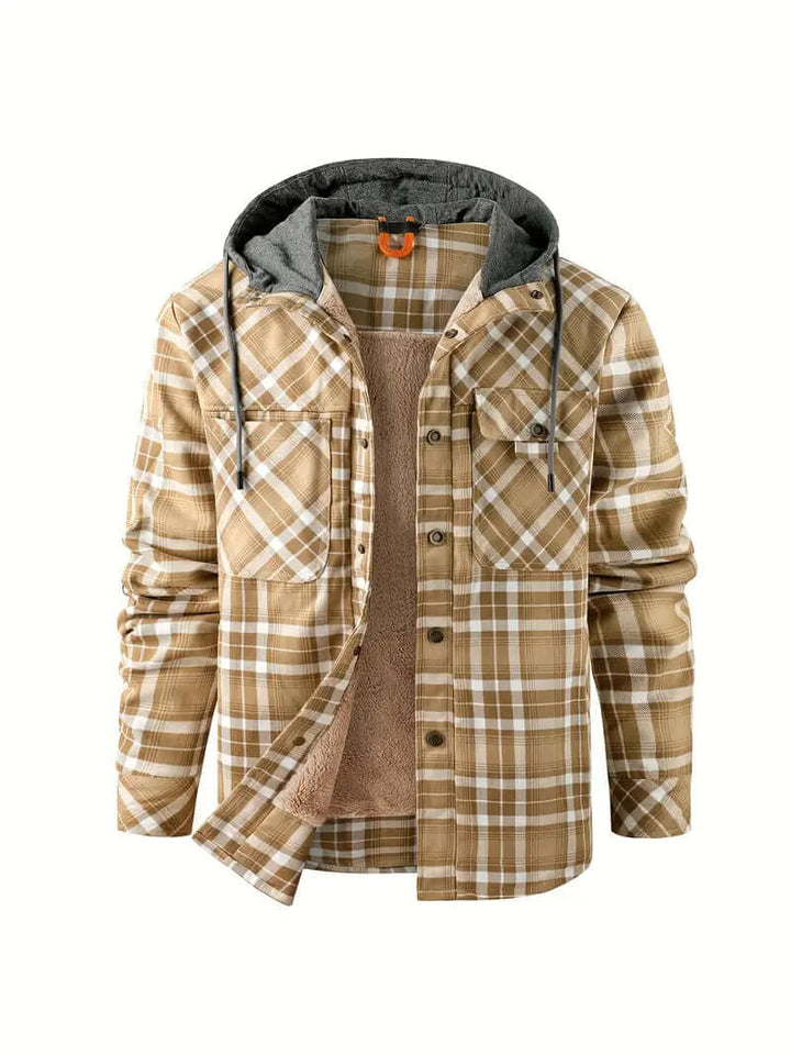 Men's Hooded Checked Regular Fit Jacket