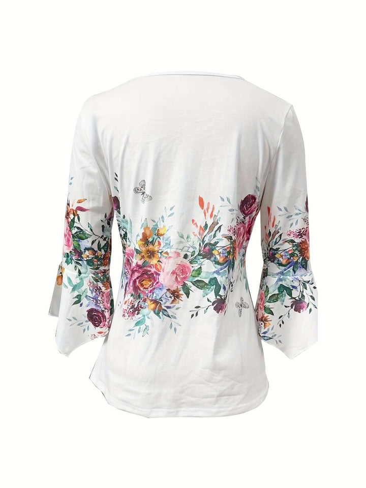 Women's Floral Print V-Neck Blouse