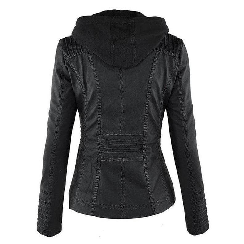 Women's Hooded Zip-Up PU Leather Jacket