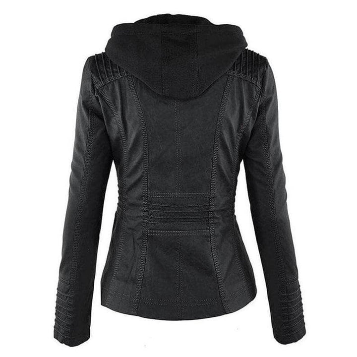 Women's Hooded Zip-Up PU Leather Jacket