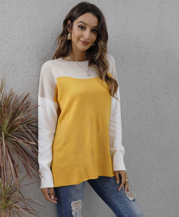 Women's Relaxed Fit Colour Block Knit Jumper