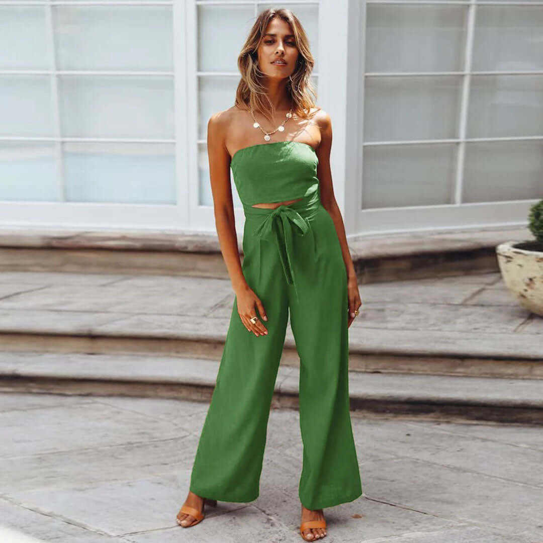 Women's Wide Leg Strapless Jumpsuit: Flowy Summer Romper