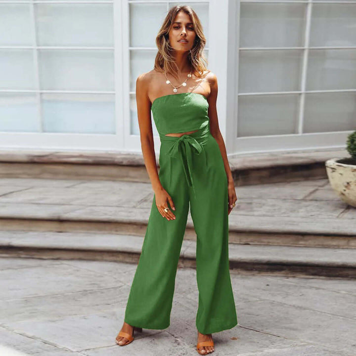 Women's Casual Strapless Jumpsuit with Elastic Waist