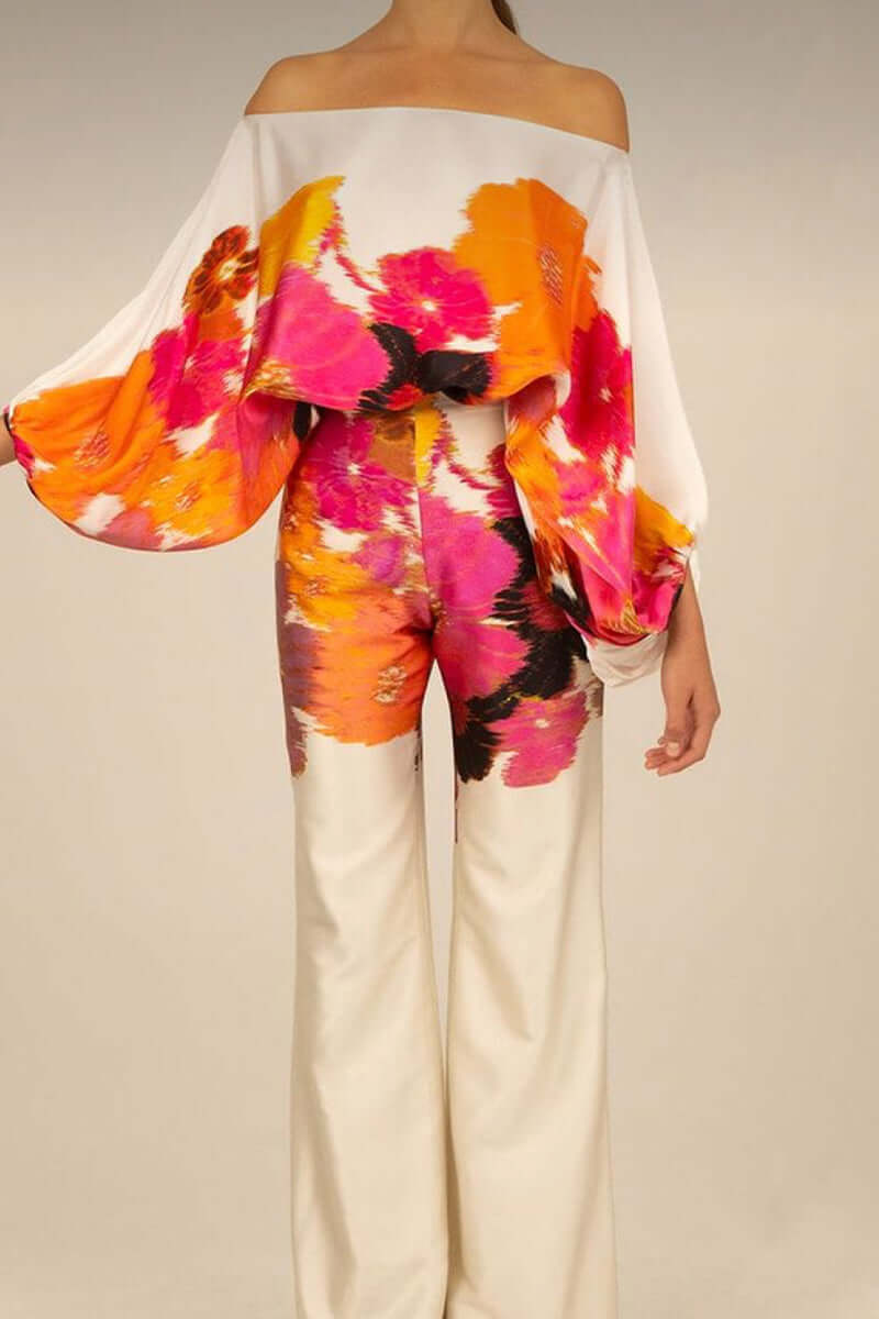 Women's Elegant Printed Off-Shoulder Long Sleeve Two-Piece Set