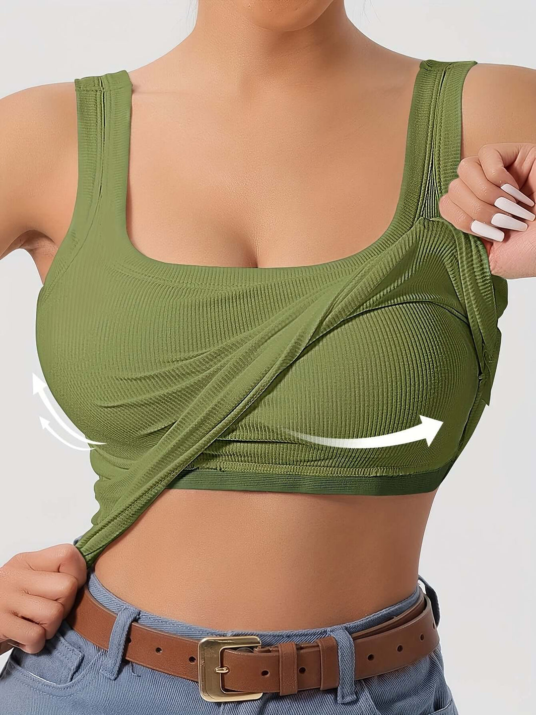 Women's Ribbed Crop Tank Top with Built-in Support