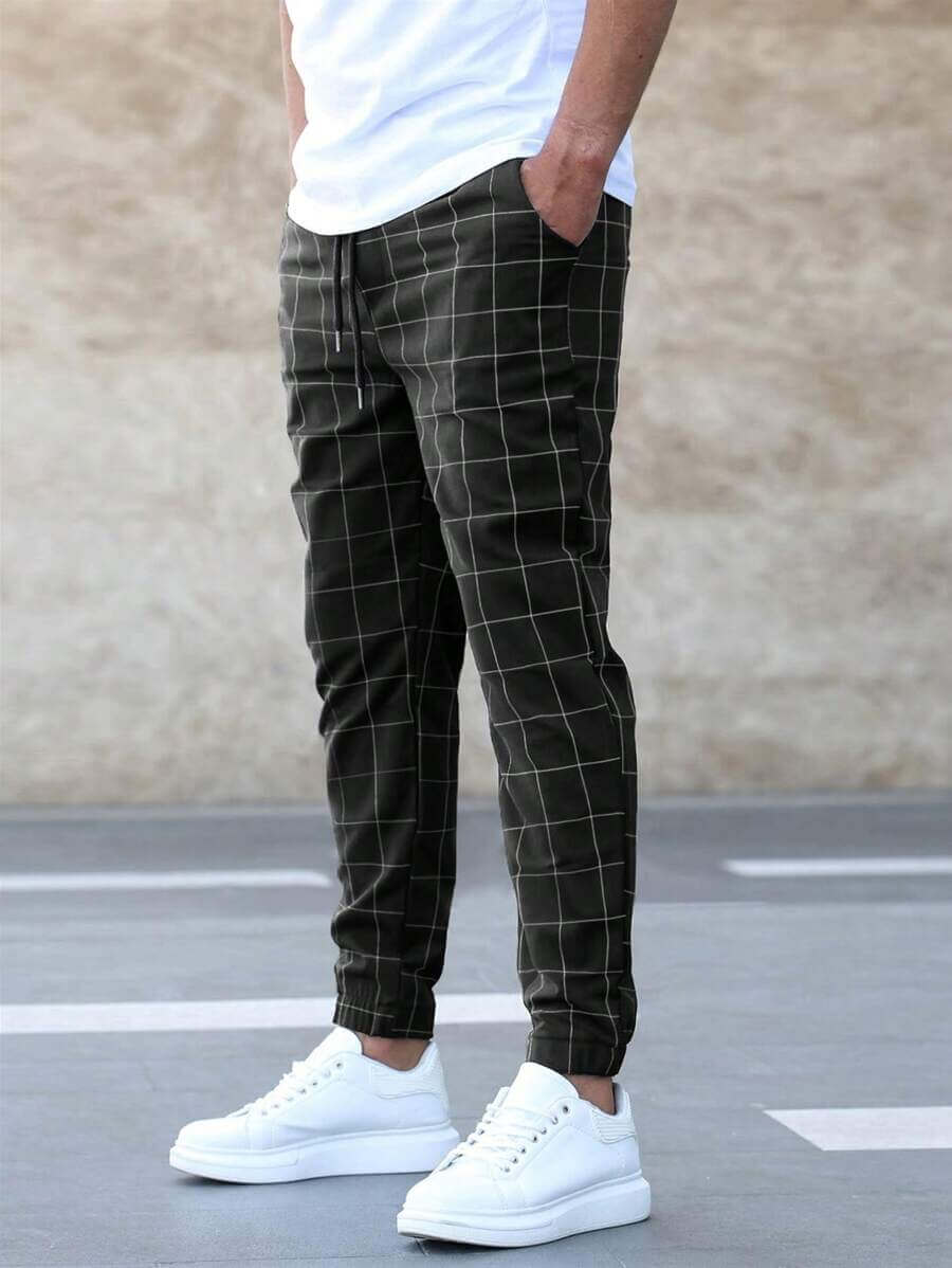 Men's Slim Fit Plaid Casual Trousers