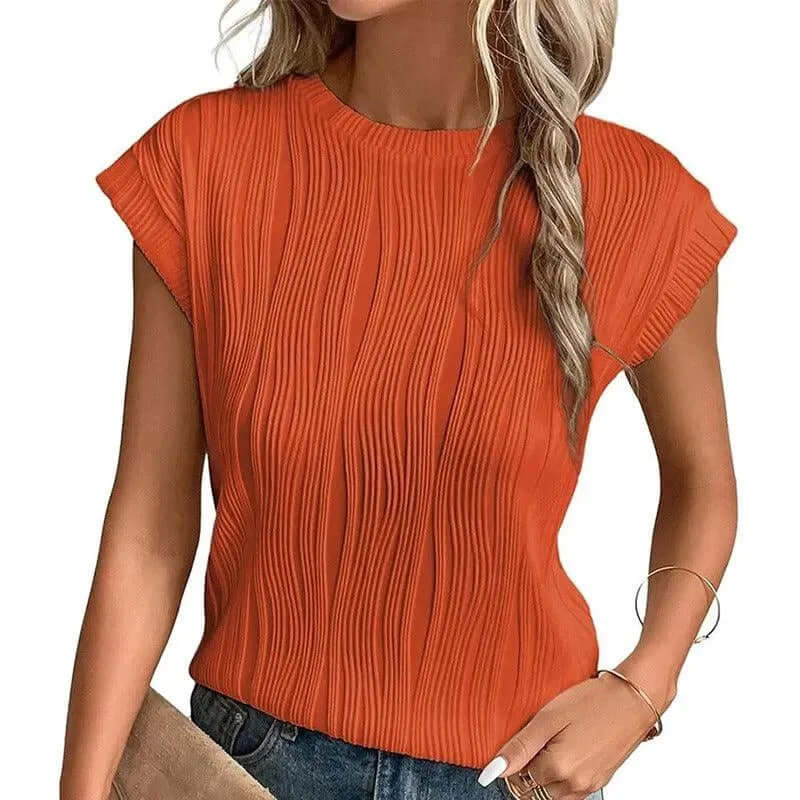 Women's Relaxed Fit Pleated Crew Neck Top