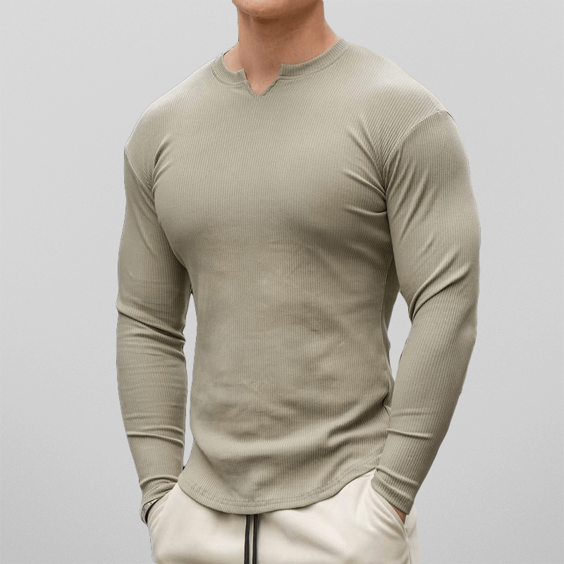 Men's Slim Fit Long Sleeve Ribbed Henley Shirt