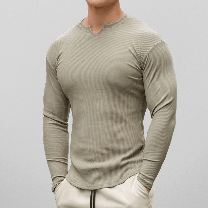 Men's Slim Fit Long Sleeve Ribbed Henley Shirt