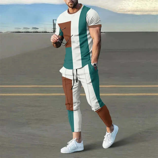 Men's Color-Block Long Sleeve T-Shirt & Pants Set