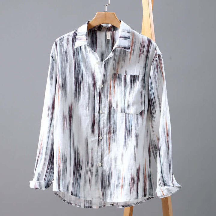 Men's Abstract Print Linen Long-Sleeve Shirt