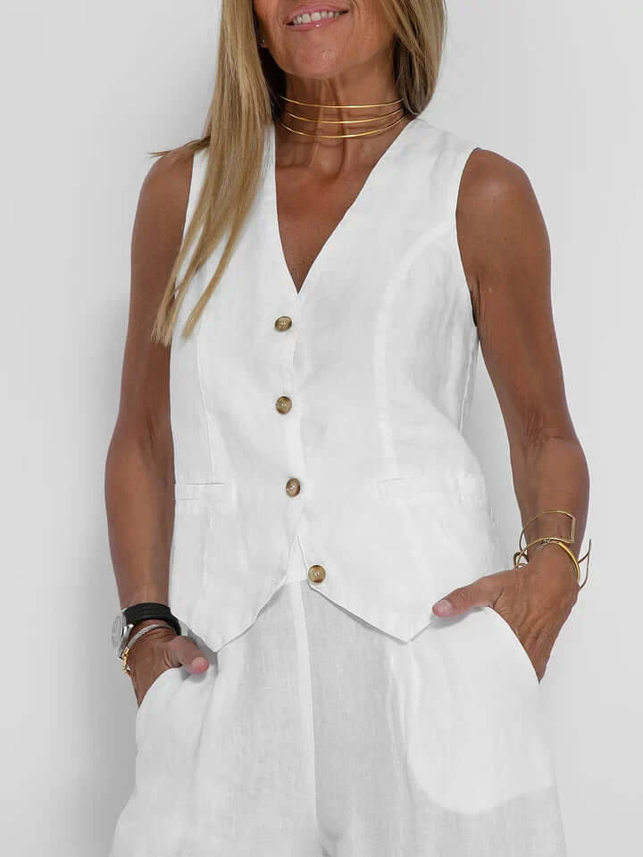 Women's Linen Two-Piece Vest Set: Summer Outfit