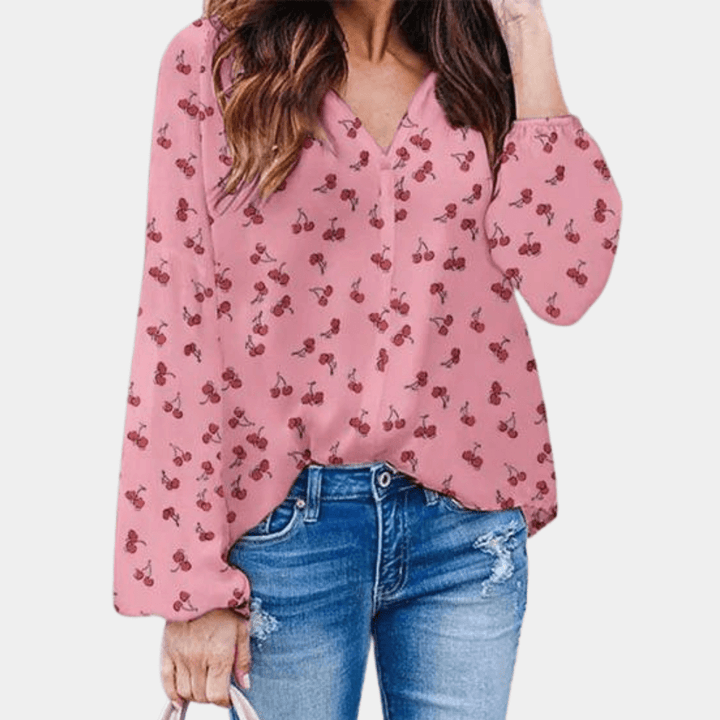 Women's V-Neck Long Sleeve Blouse: Lightweight Casual Top