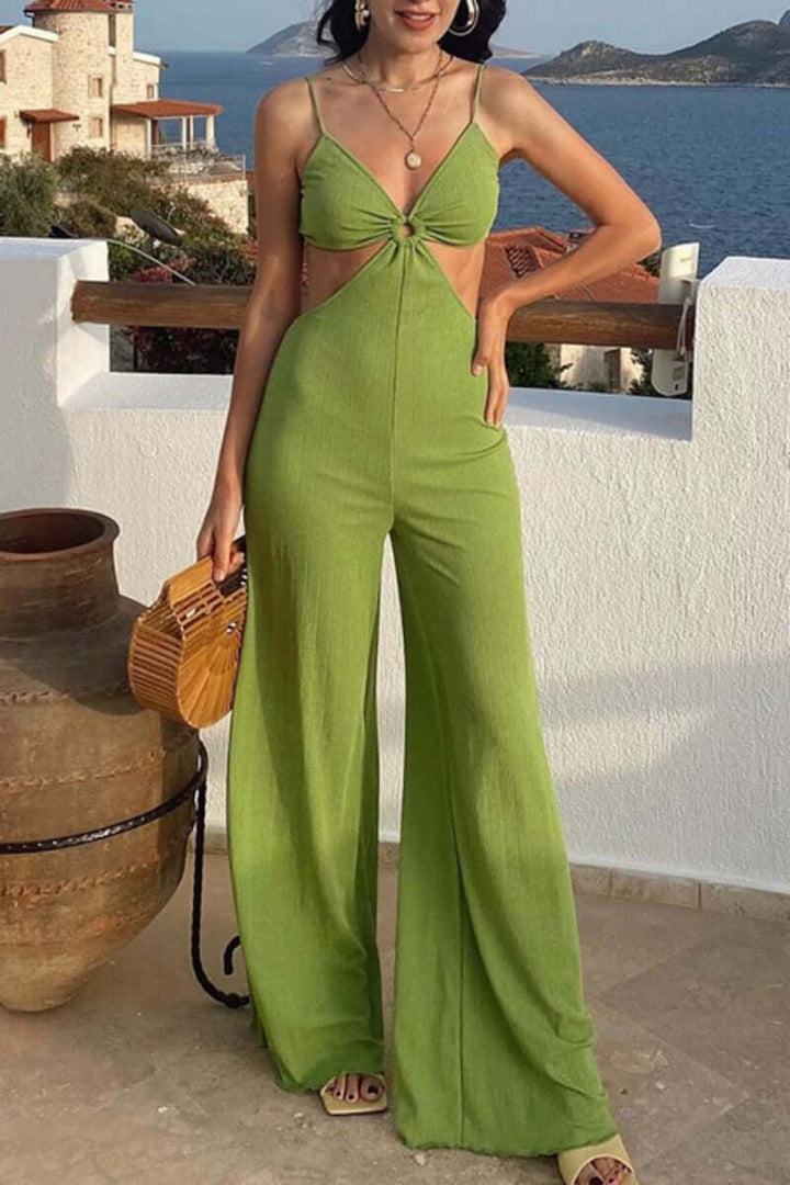Women's Regular Fit V-Neck Open Back Jumpsuit