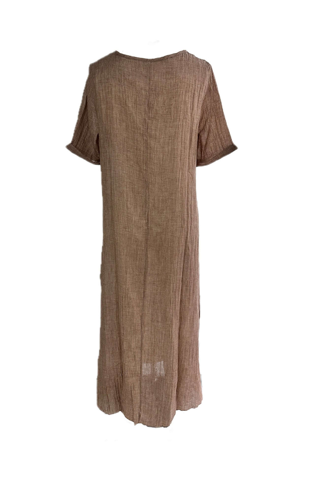 Lightweight Linen Midi Dress: V-Neck, Short Sleeves