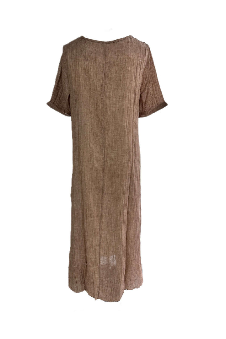 Lightweight Linen Midi Dress: V-Neck, Short Sleeves