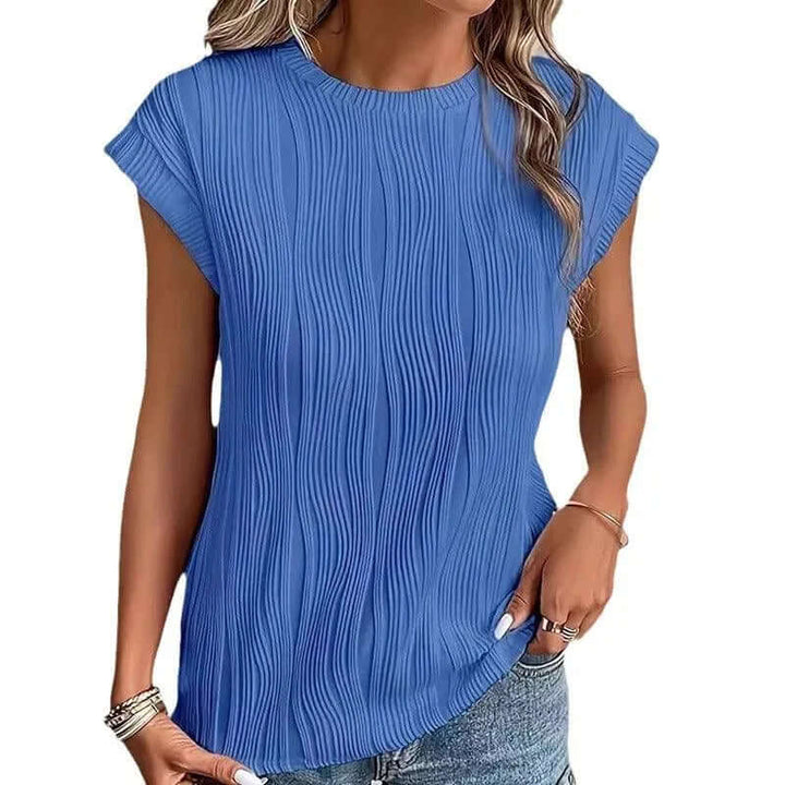 Women's Relaxed Fit Pleated Crew Neck Top