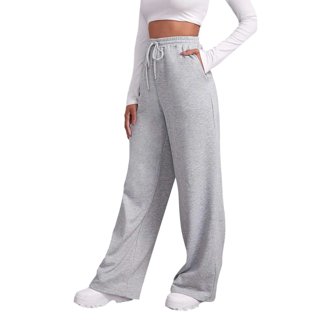 Women's Wide-Leg Elastic Waist Trousers with Pockets