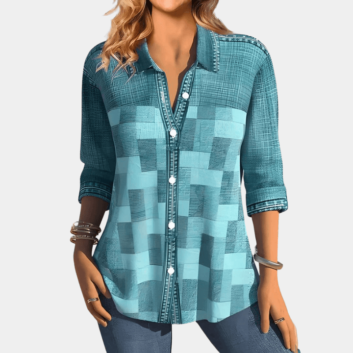 Women's Patchwork Casual Shirt: Textured Cotton Blend Top