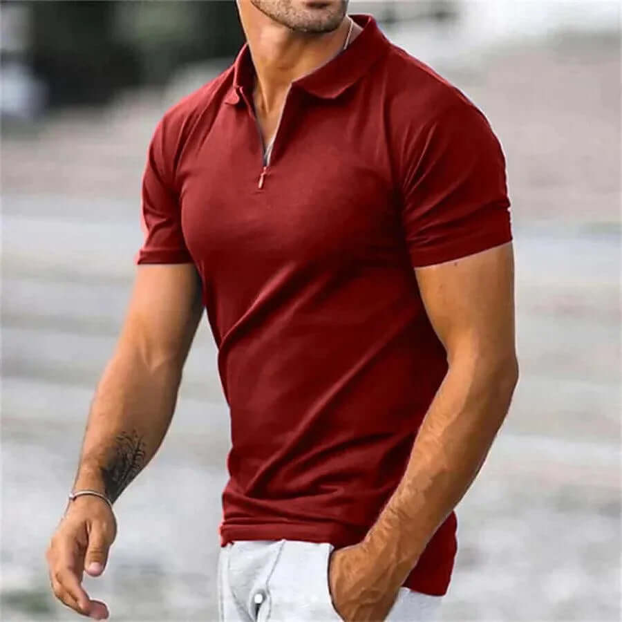 Men's Slim Fit Short Sleeve Polo Shirt with Zipper