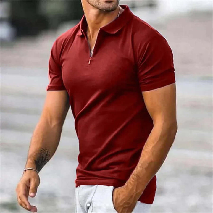 Men's Slim Fit Short Sleeve Polo Shirt with Zipper