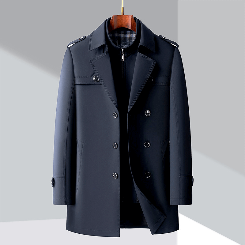 Men's Classic Trench Coat: Double-Breasted, Notched Lapel
