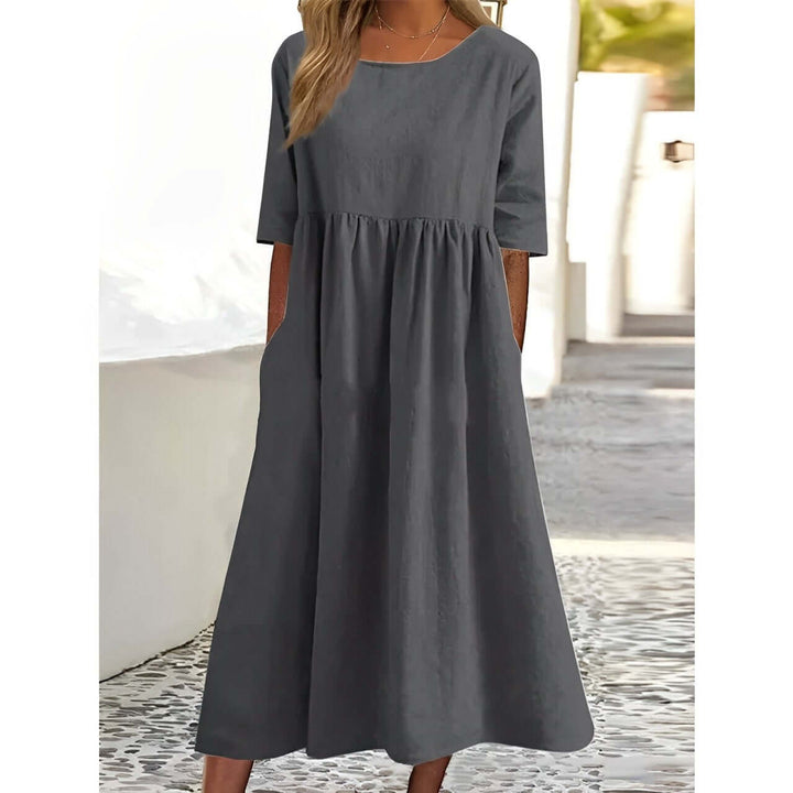 Women's Pleated Cotton Linen Midi Dress