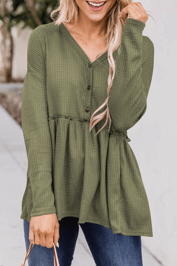 Women's Casual V-Neck Top with Buckle Detail