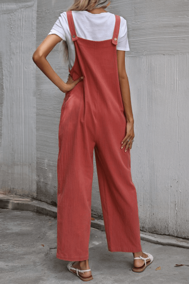 Women's Casual Pocket Button Straight Jumpsuit