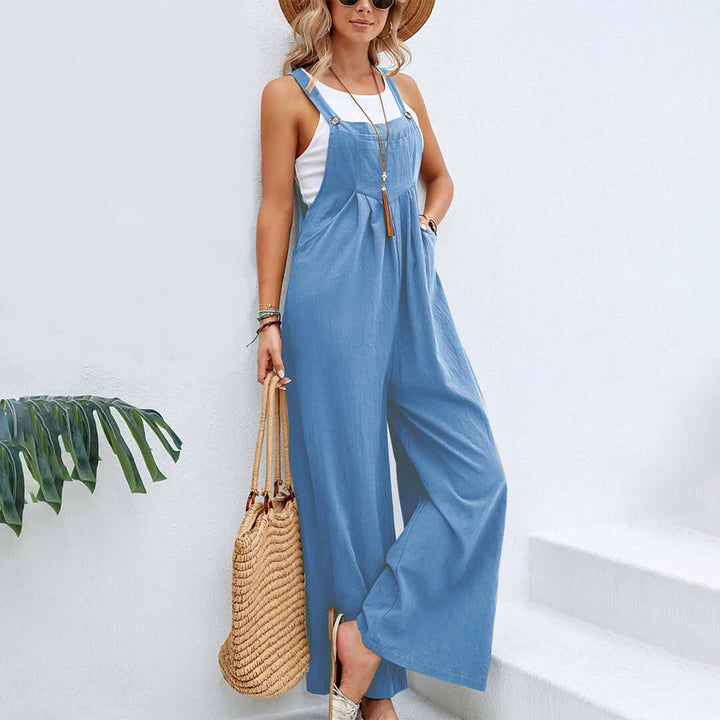 Women's Sleeveless Wide Leg Linen Jumpsuit