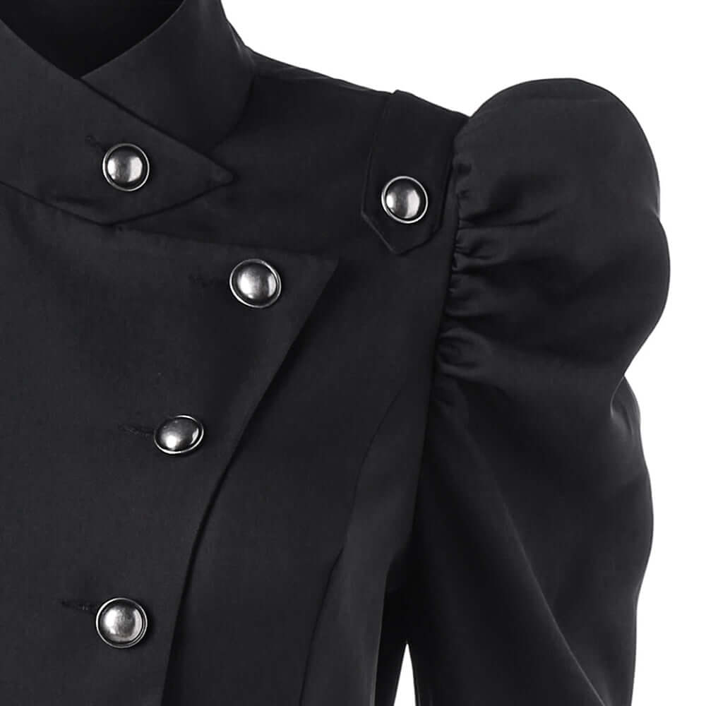 Women's Medieval Retro Jacket: Elegant Midi Length, Standing Collar