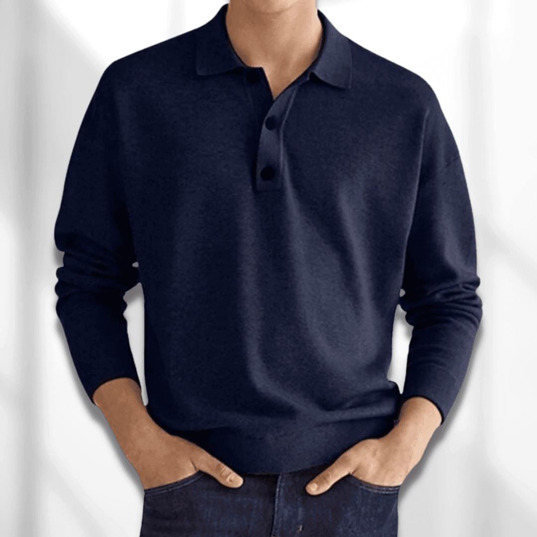 Men's Long Sleeve Knitted Polo Sweater