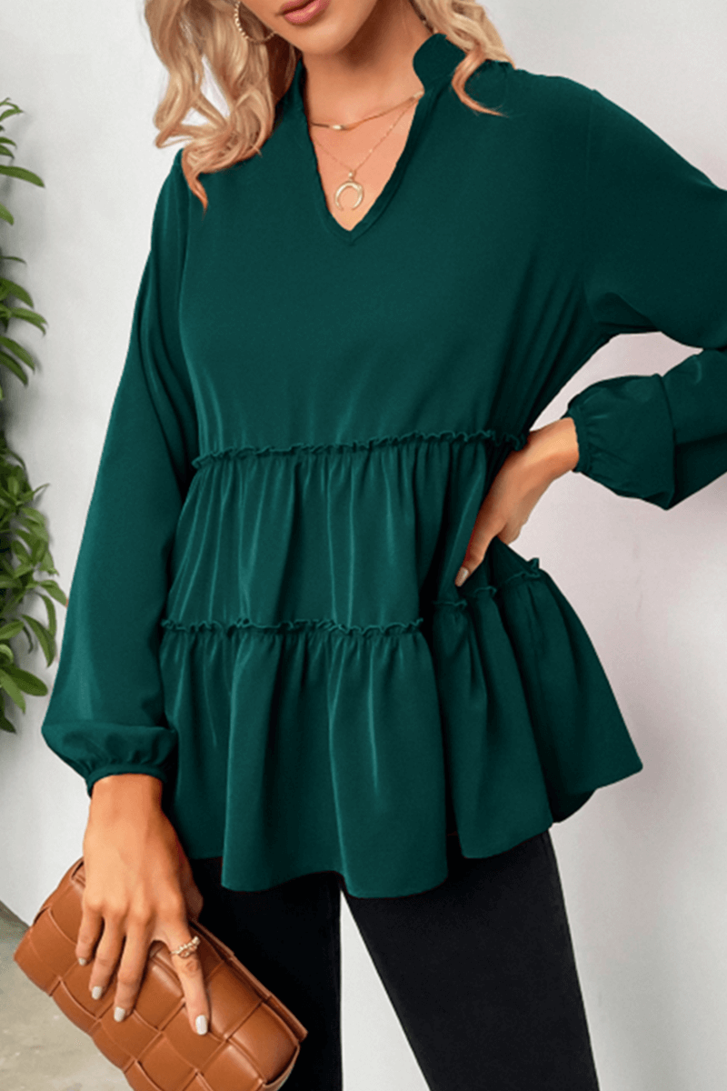 Women's V-Neck Split-Joint Ruffle Top