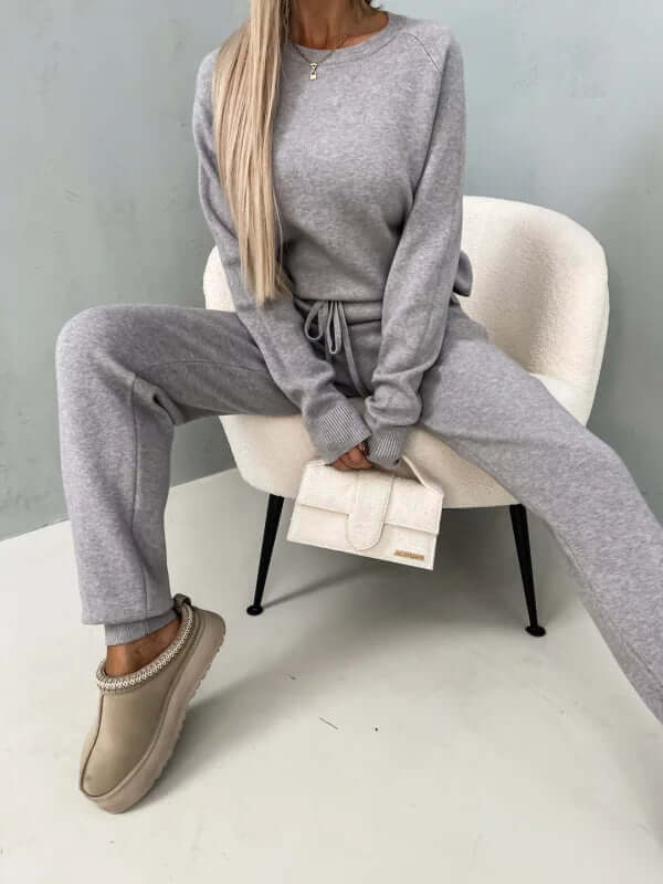 Women's Soft Long Sleeve Loungewear Set with Drawstring Pants