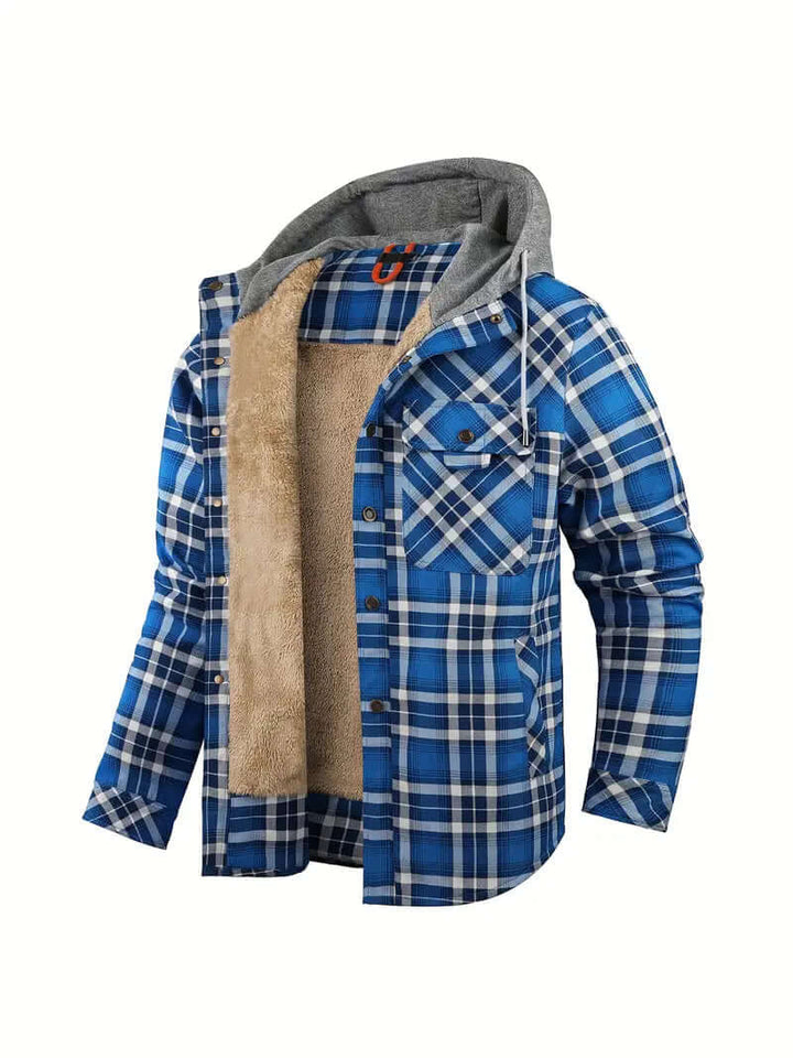Men's Hooded Checked Regular Fit Jacket