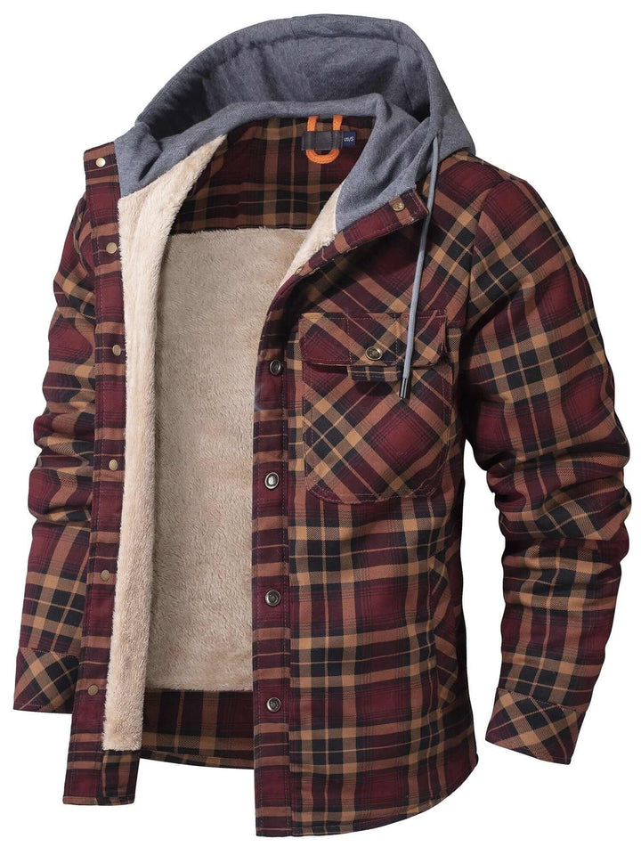 Men's Chunky Knit Plaid Button Hoodie