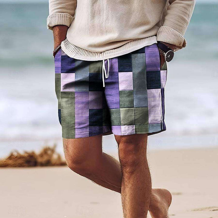 Men's Patchwork Knee-Length Shorts: Elastic Waist, Breathable