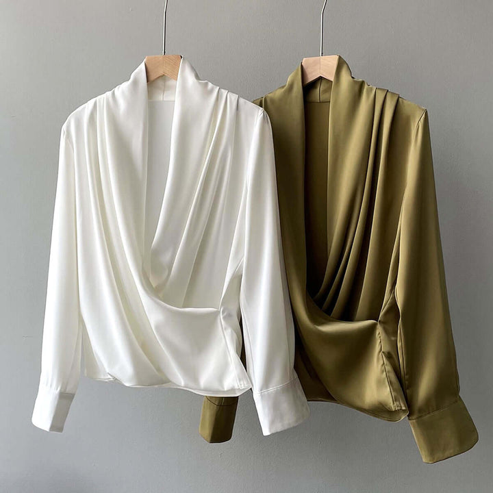 Women's Long-Sleeve Pleated Drape Blouse