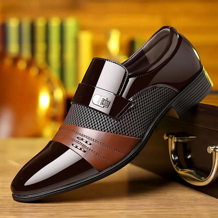 Men's Elegant Formal PU Leather Loafers - Pointed Toe, Medium Heel