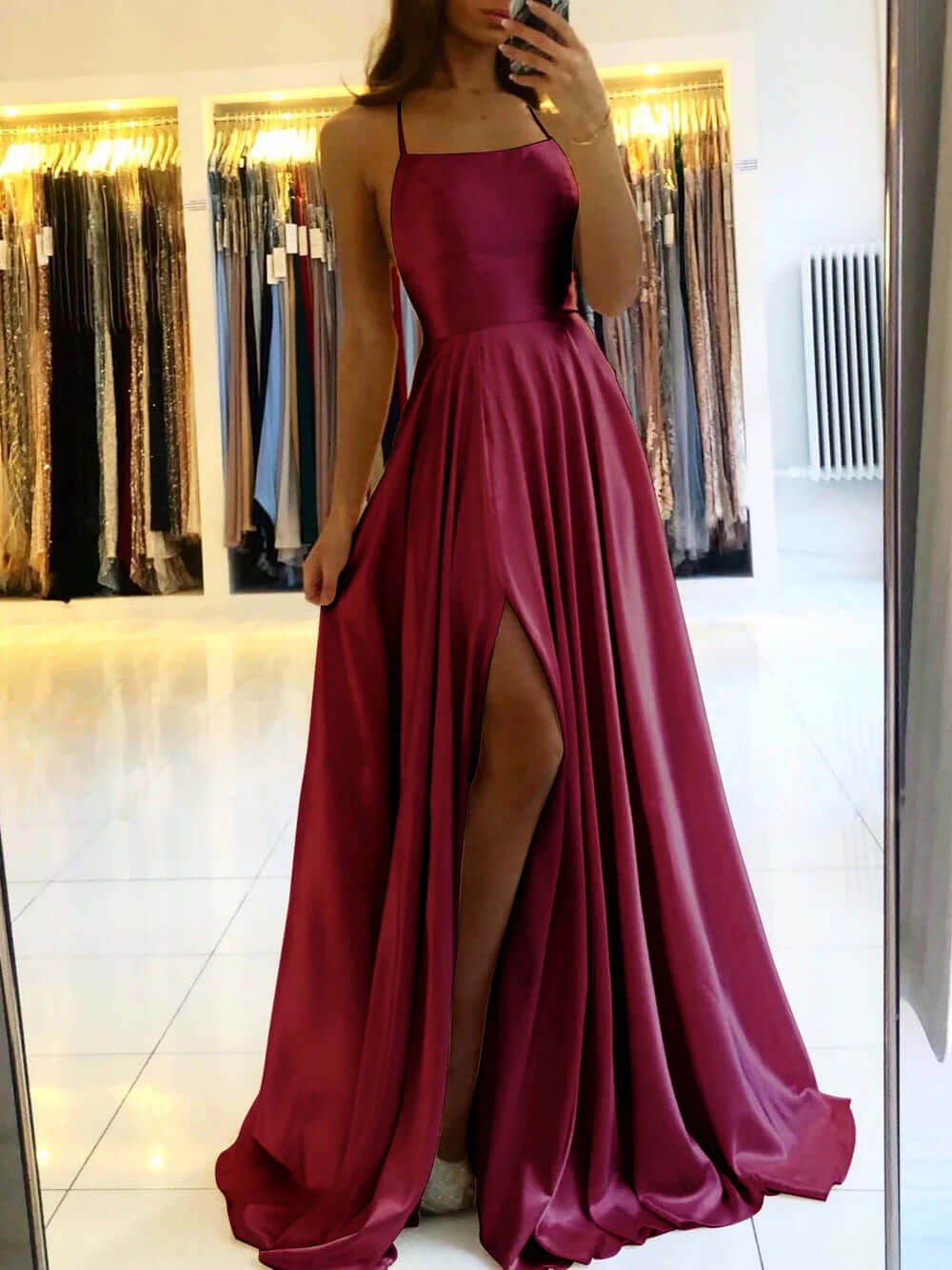 Women's Elegant Evening Gown: Floor-Length Satin Prom Dress