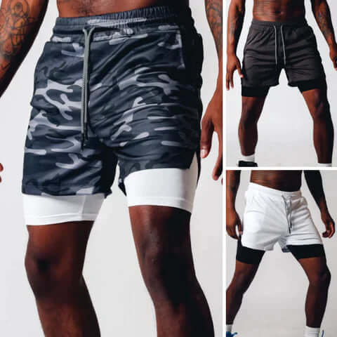 Men's Double Layer Fitness Shorts for Gym & Running